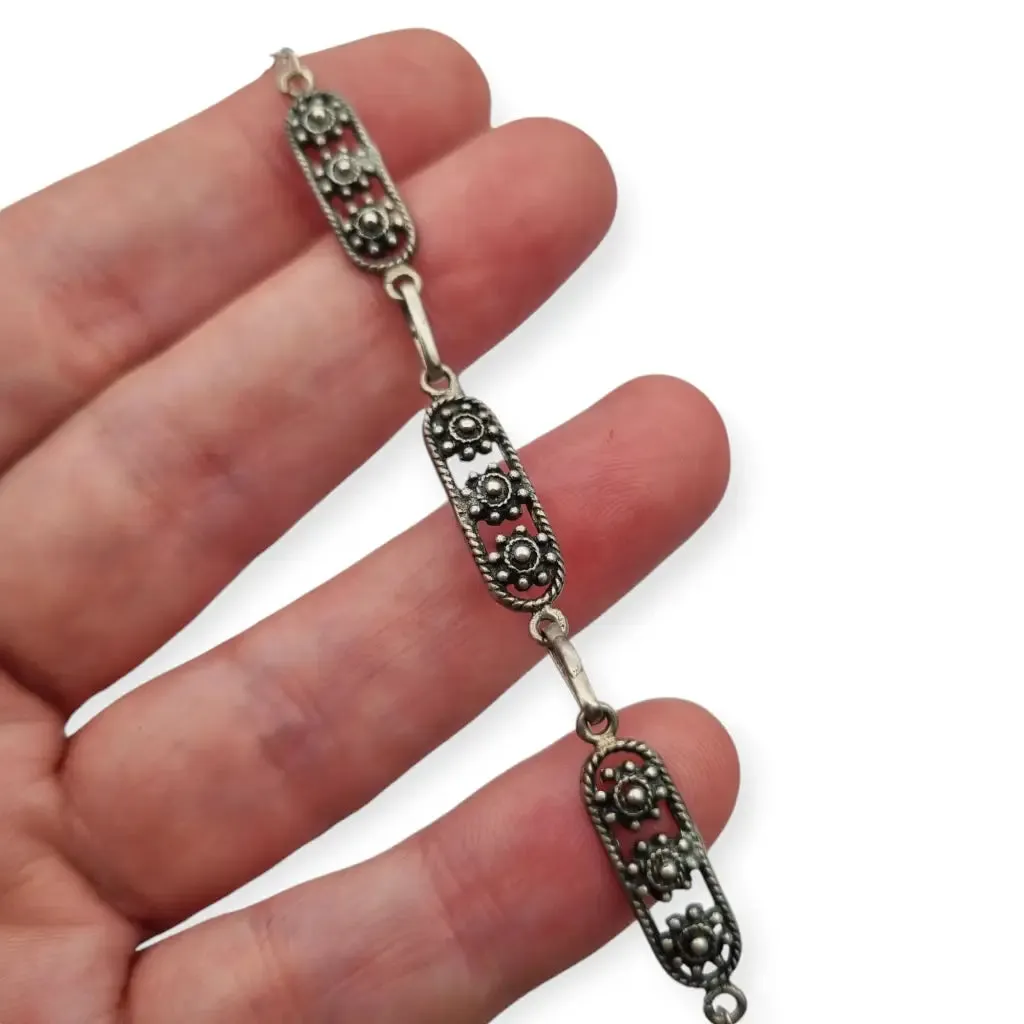 Silver filigree Charro bracelet, 80s, traditional Spanish jewelry.