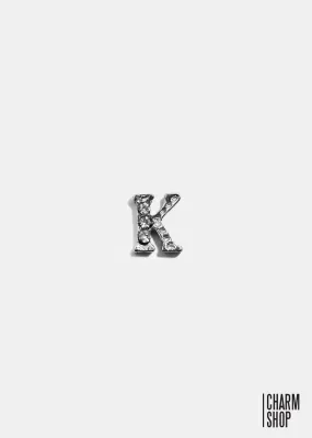 Silver K Initial With Rhinestones Locket Charm