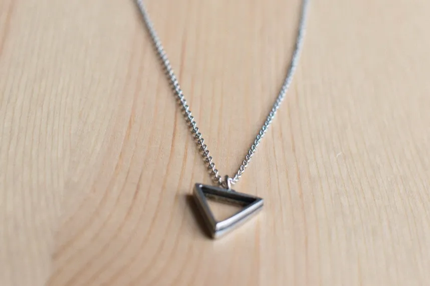 Silver triangle necklace for men, stainless steel chain necklace
