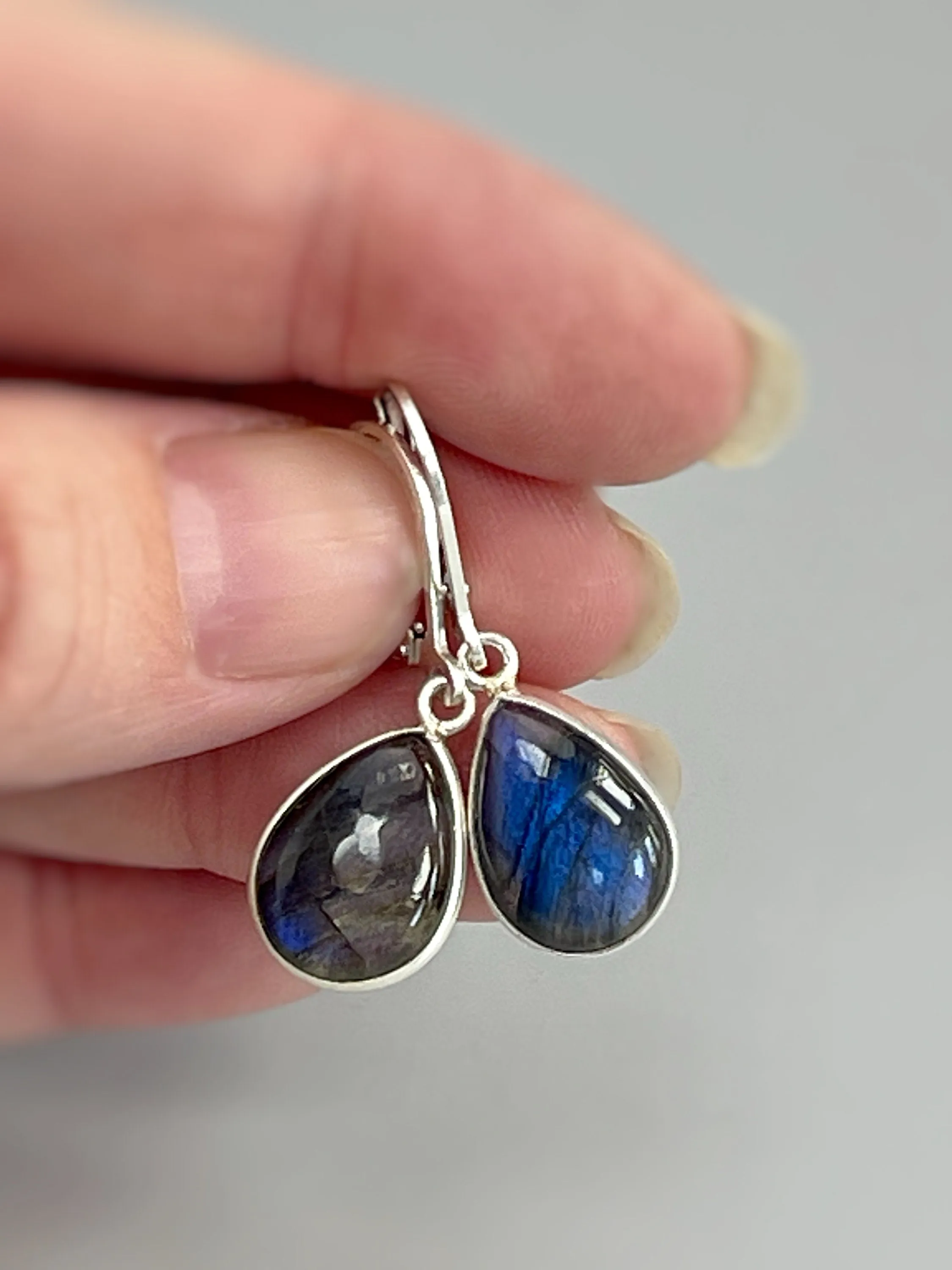Smooth Labradorite earrings dangle Sterling Silver, Gold