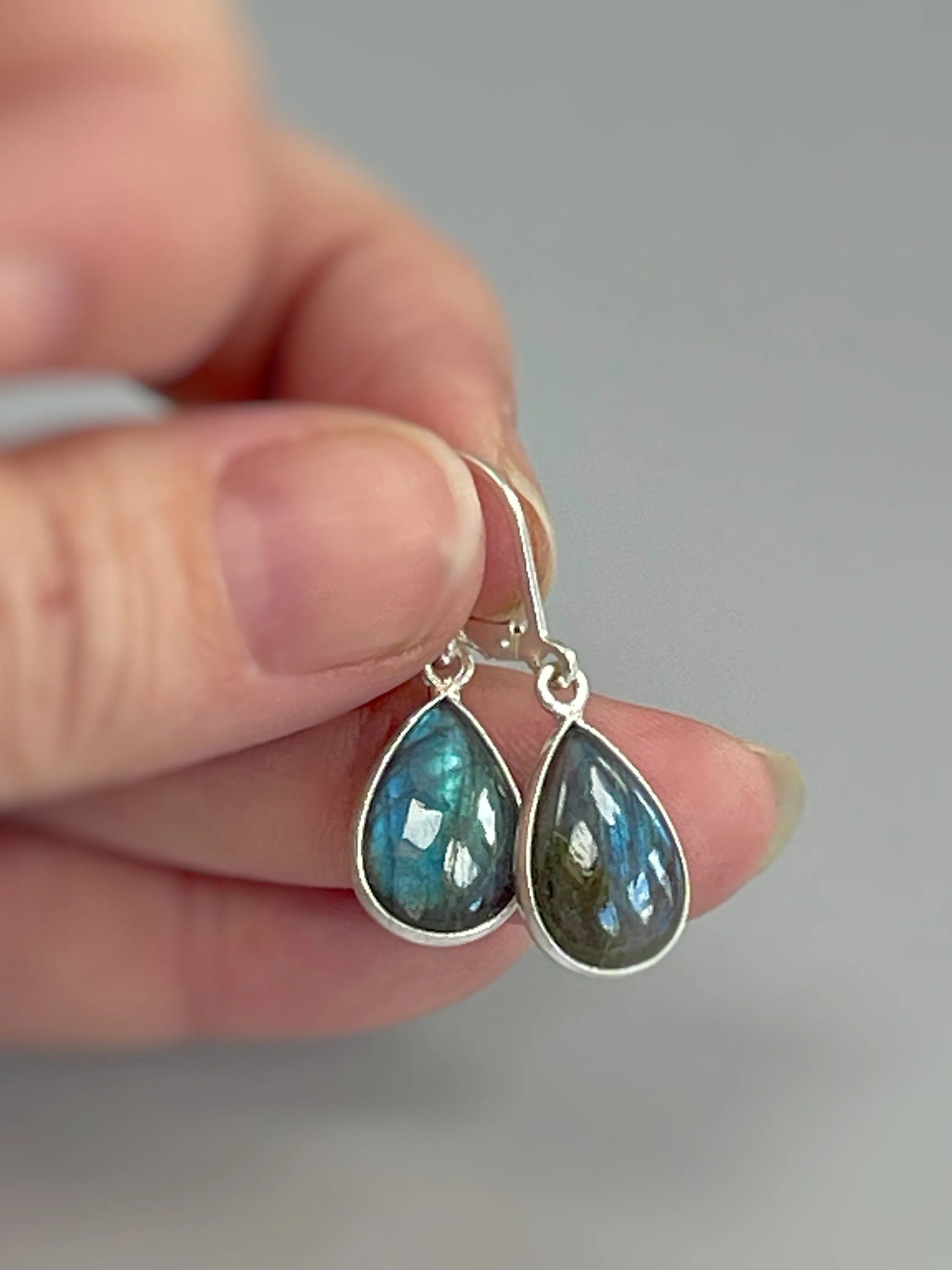 Smooth Labradorite earrings dangle Sterling Silver, Gold