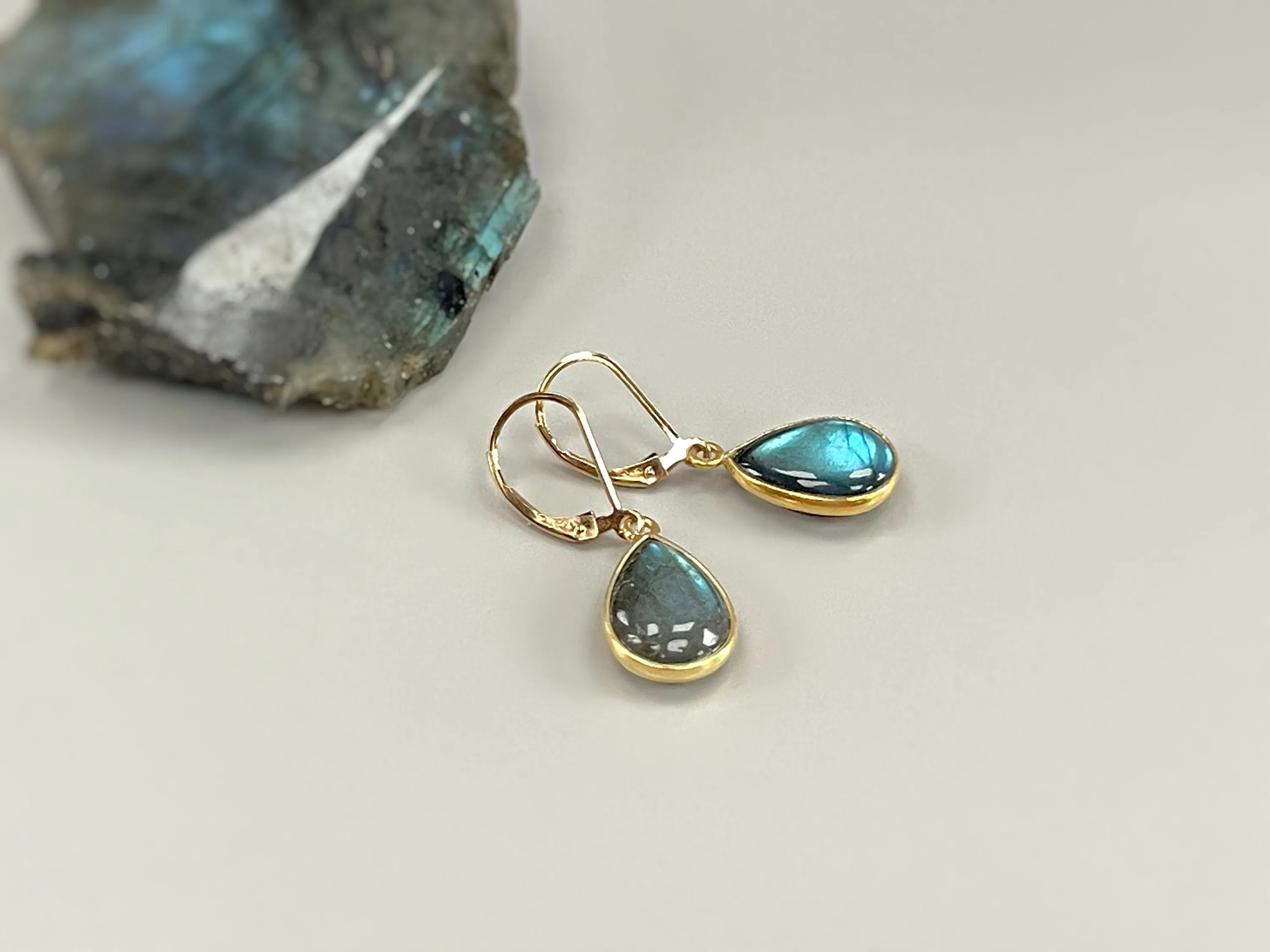 Smooth Labradorite earrings dangle Sterling Silver, Gold