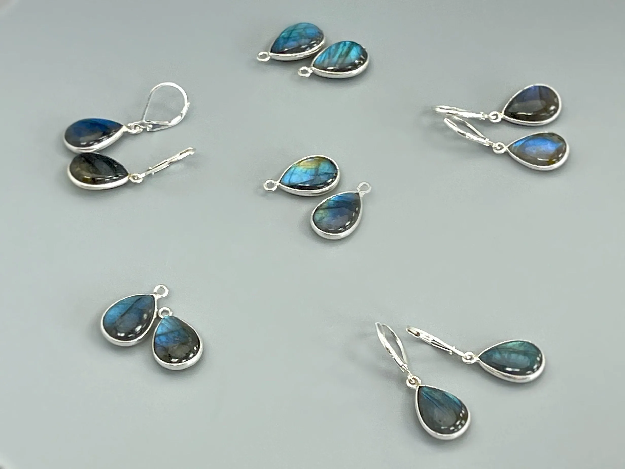 Smooth Labradorite earrings dangle Sterling Silver, Gold