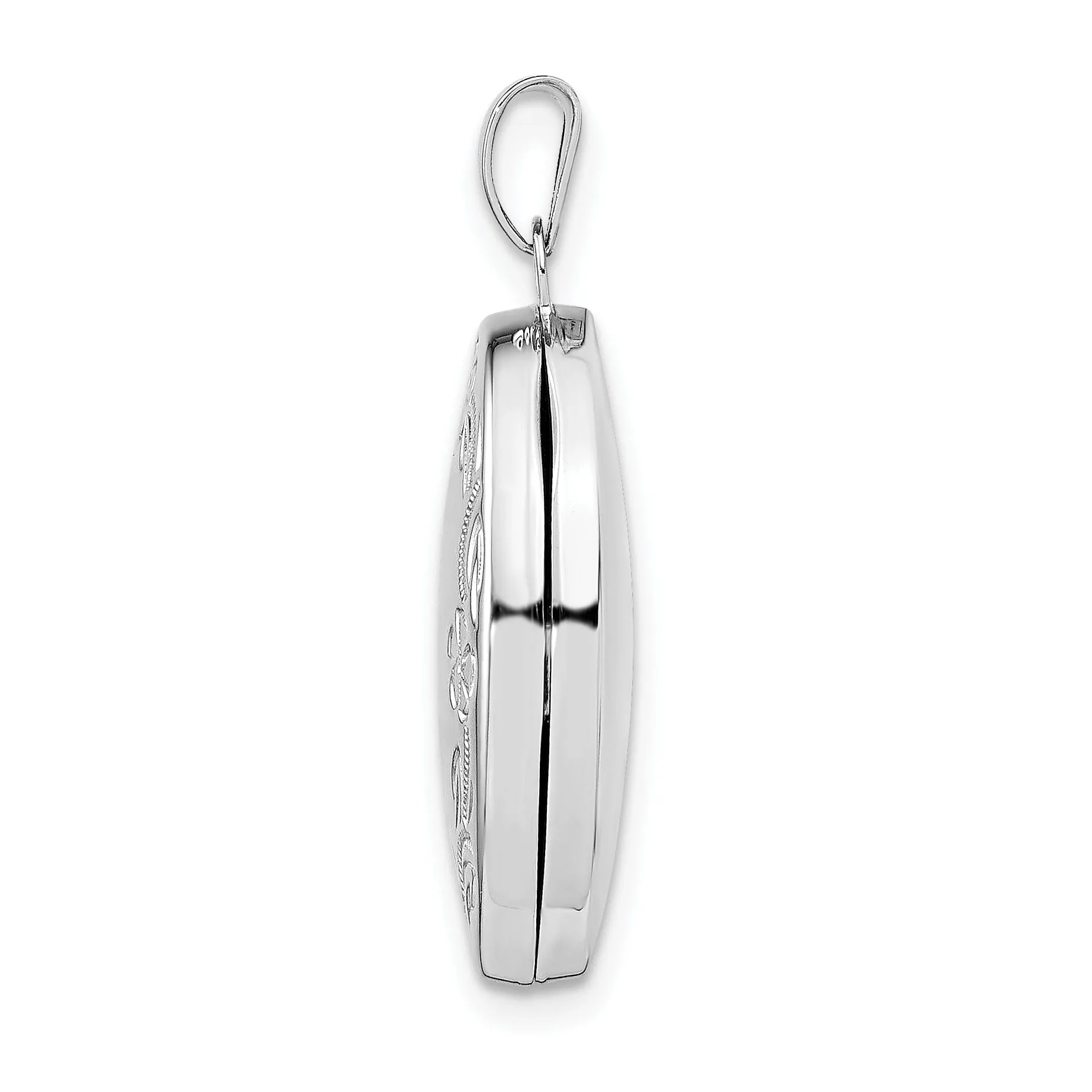 Sterling Silver Rhodium-plated Floral Design Oval Locket