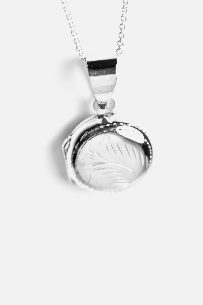 Sterling Silver Round Mini Locket Charm & Chain