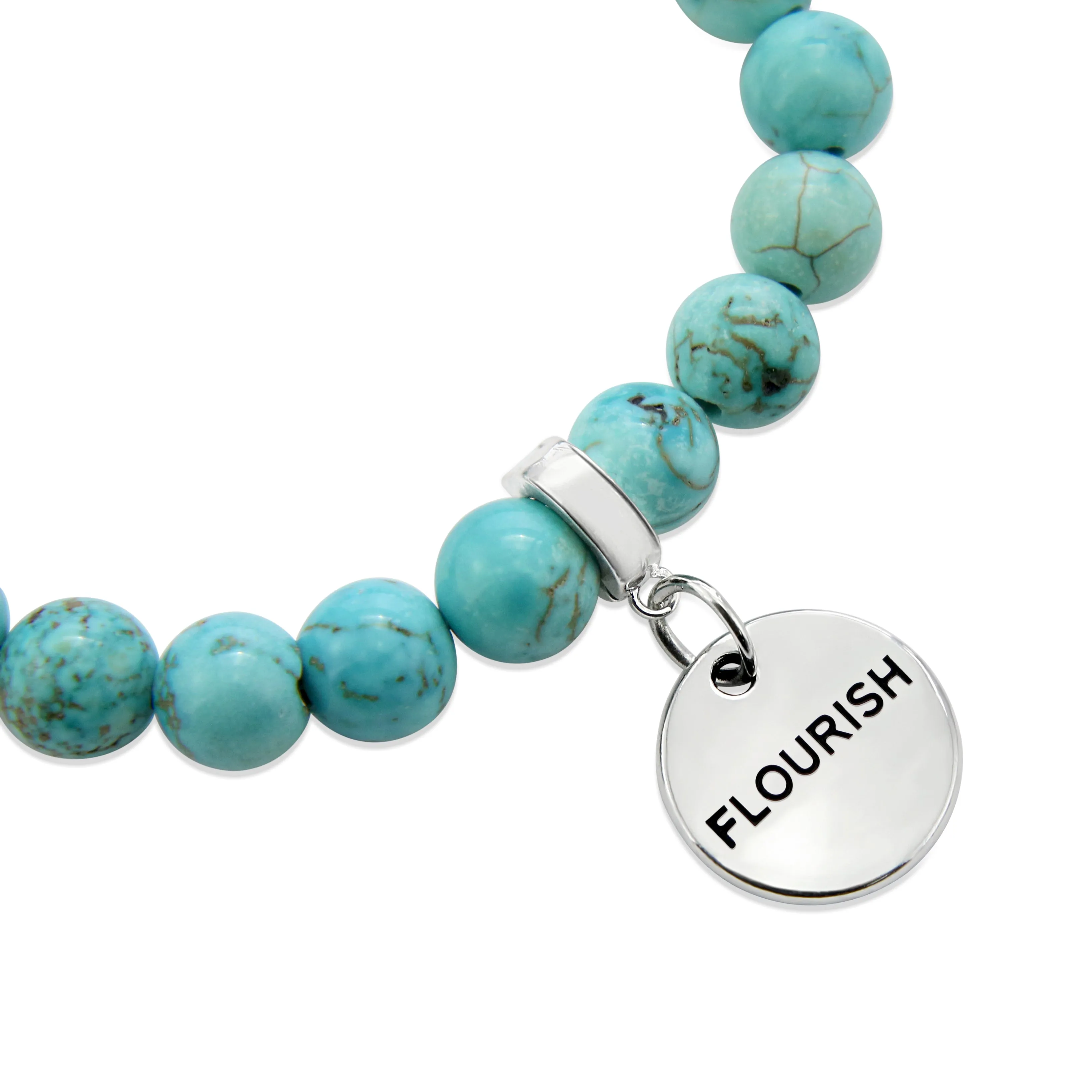 Stone Bracelet - Aqua Breeze Turquoise 8mm Beads - With Silver Word Charms