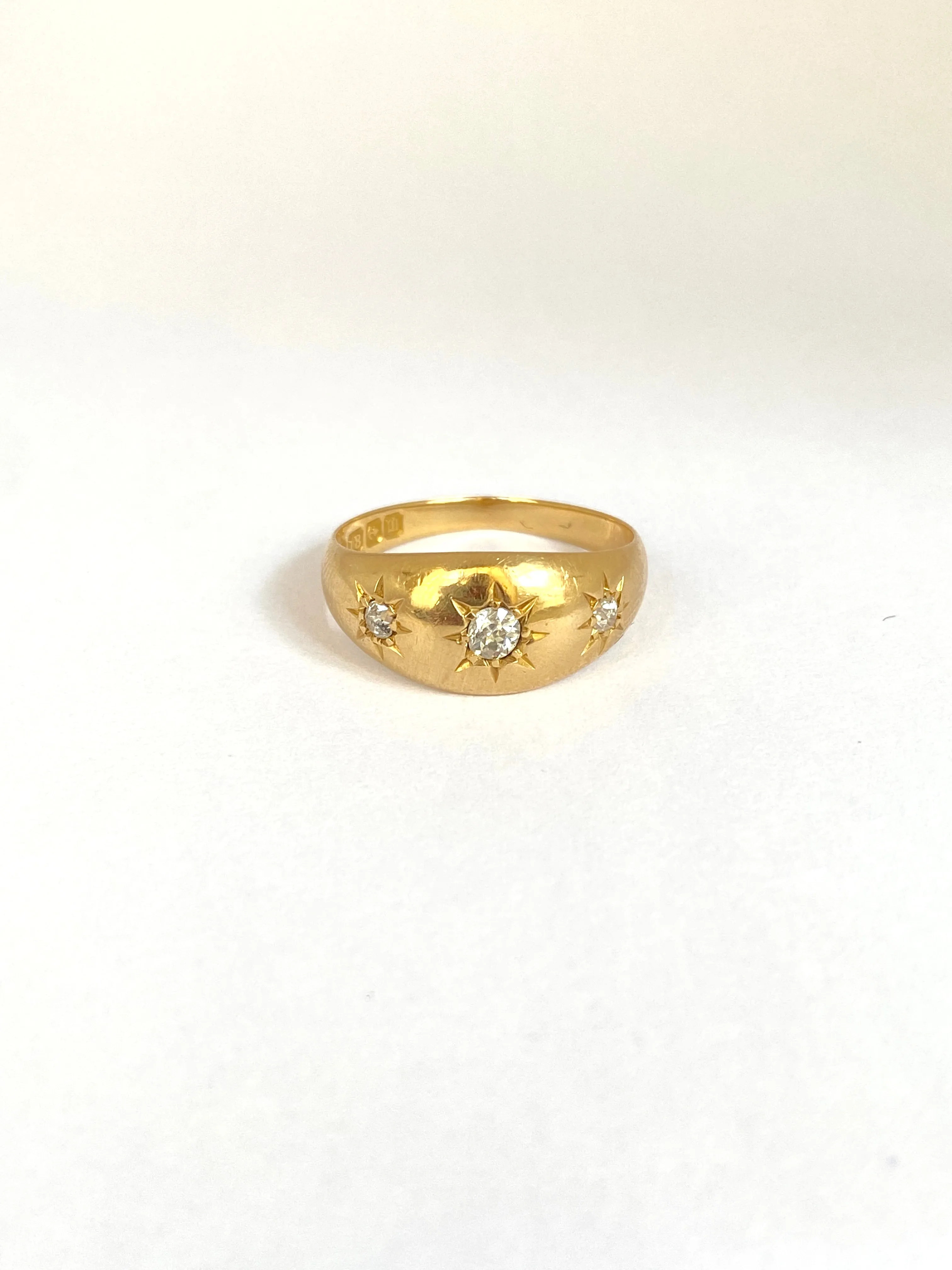 THIRD PAYMENT Antique, 18ct Gold, Diamond, 3 Star, Gypsy Starburst Ring, Hallmarked 18ct Gold, Birmingham 1911