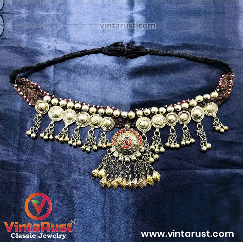 Tribal Turkman Pendant Necklace With Buttons and Bells