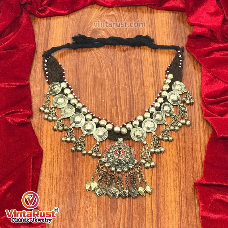 Tribal Turkman Pendant Necklace With Buttons and Bells