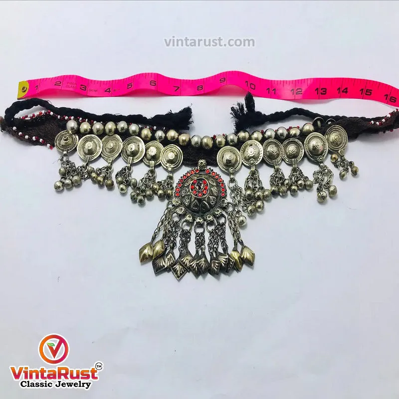 Tribal Turkman Pendant Necklace With Buttons and Bells