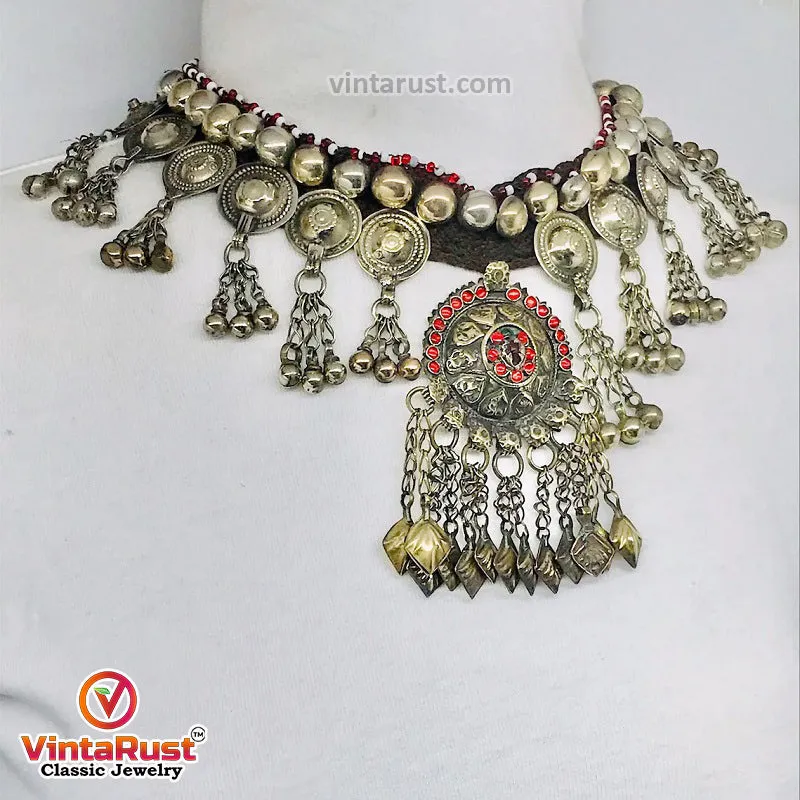 Tribal Turkman Pendant Necklace With Buttons and Bells