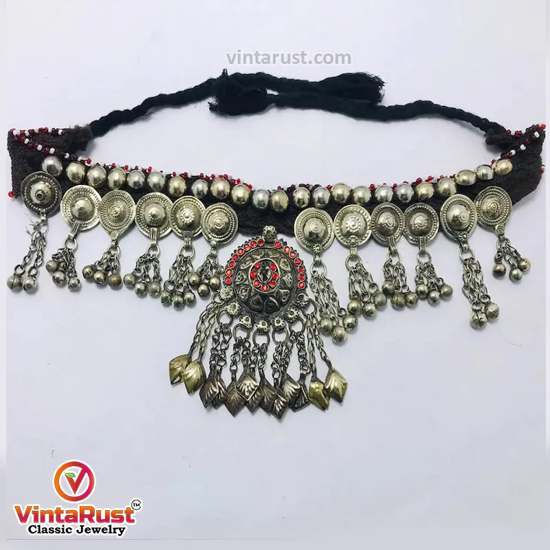 Tribal Turkman Pendant Necklace With Buttons and Bells