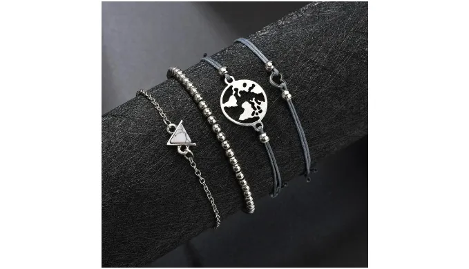 White Marble Pyramid Filigree World 4 Piece Bracelet Set