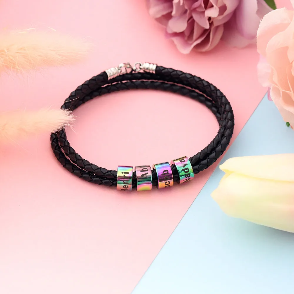 Woven Beads Bracelet Men's DIY Custom Letter Name Leather Rope Bracelet Father